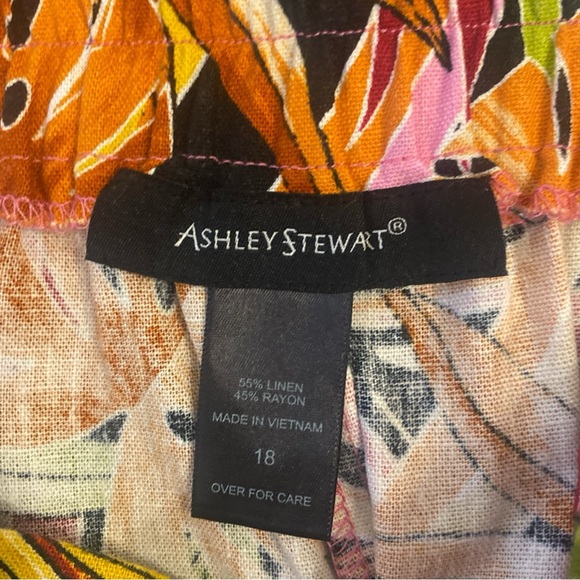 Ashley Stewart Pants Women’s 18 Vibrant Tropical Linen Blend Light Flowy Comfort - Picture 5 of 10